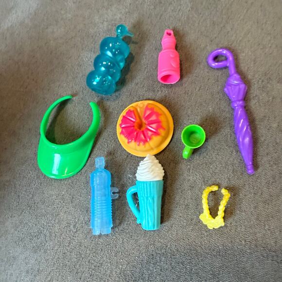 Barbie Accessories Lot Bundle Visor Umbrella Water Bottle Milkshake Latte - Picture 1 of 6